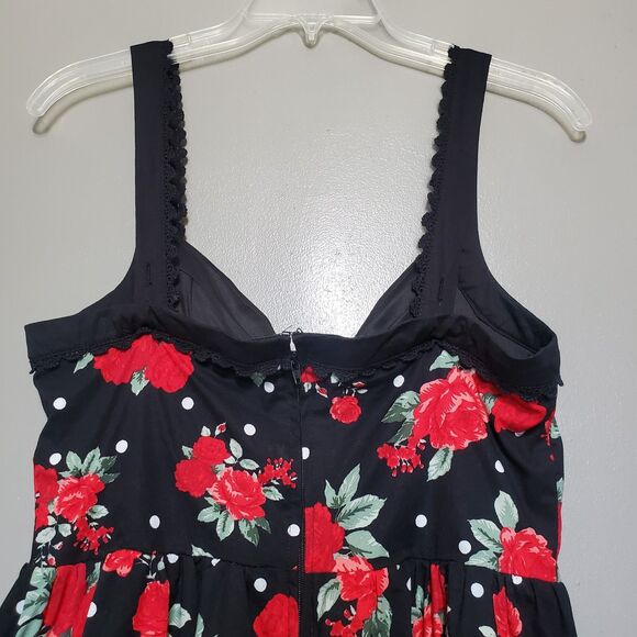 Hot Topic Pin Up Rockabilly Dress Size Large Black Red Rose Midi Sweetheart READ - Picture 10 of 15